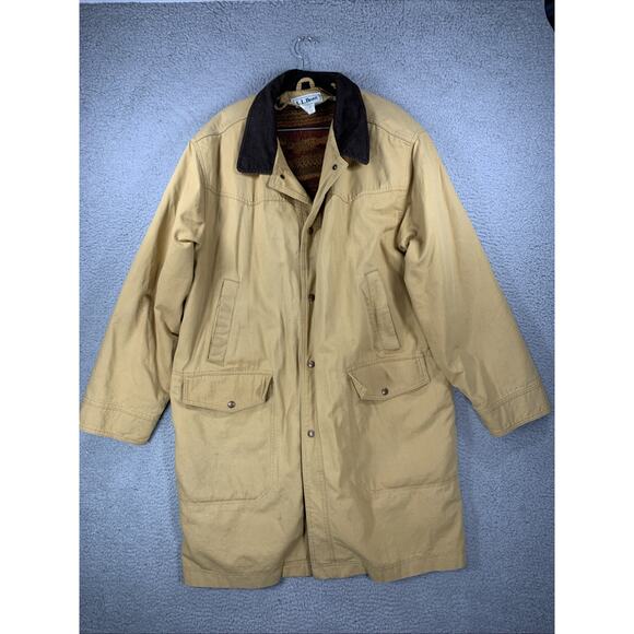 Vintage LL Bean Canvas Duster Long Chore Jacket Womens XL Deep Pile Fleece Aztec - Picture 5 of 16